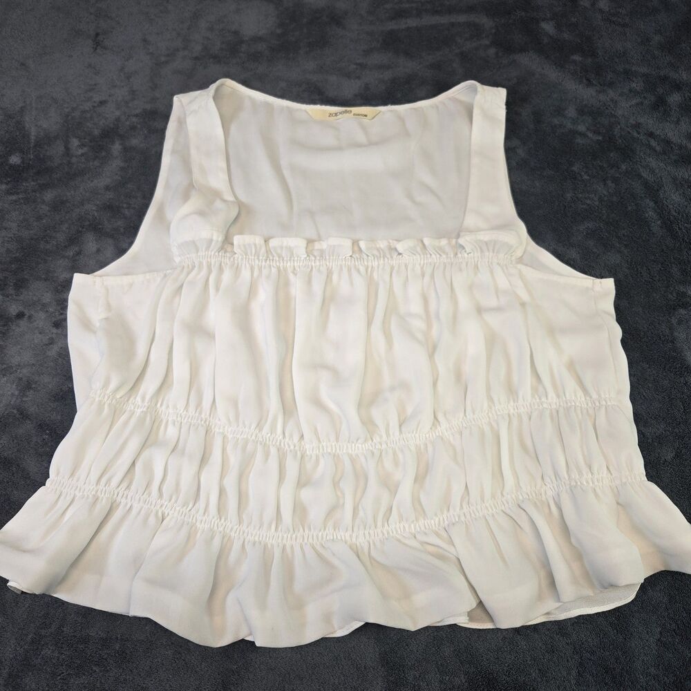 Zapelle Custom White Smocked Peplum Top - Sleeveless Ruffle Hem Babydoll